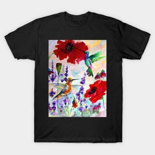 Hummingbirds on Red Poppies T-Shirt